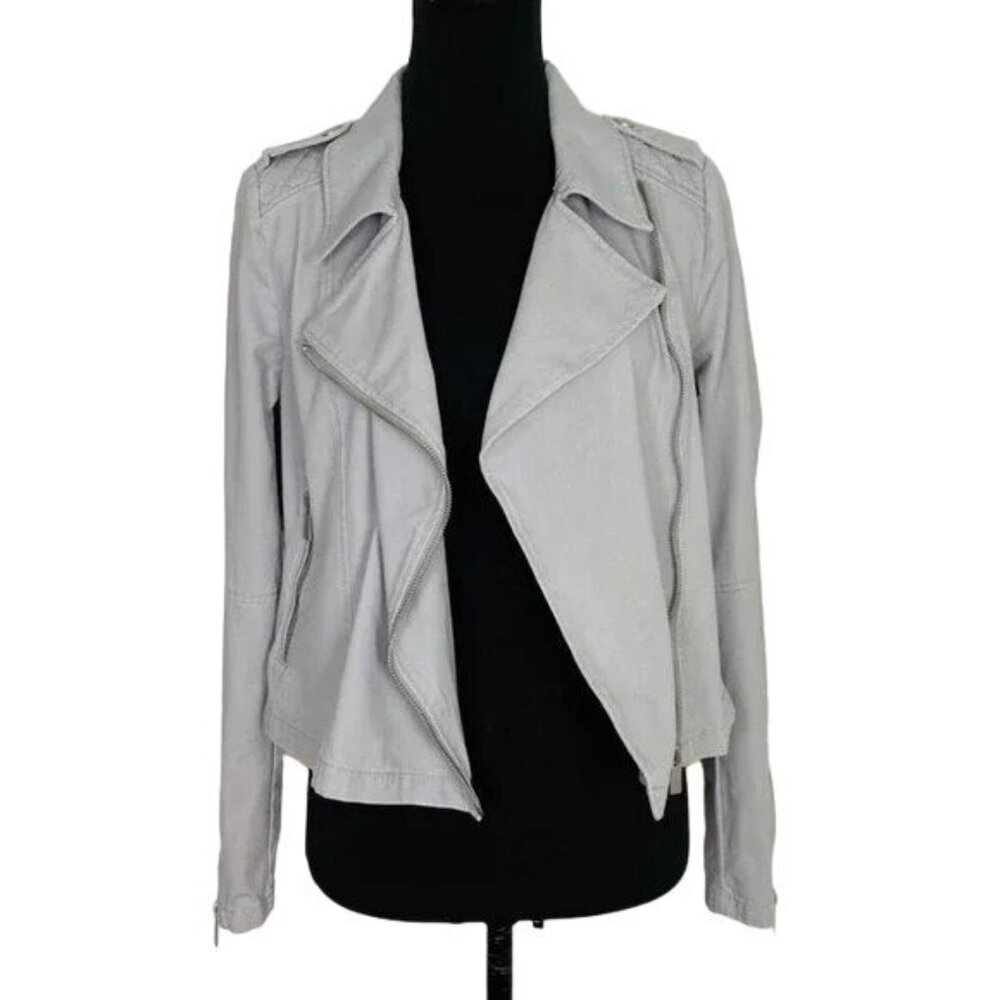 7 For All Mankind Gray Moto Quilted Cropped Jacket - Picture 2 of 7